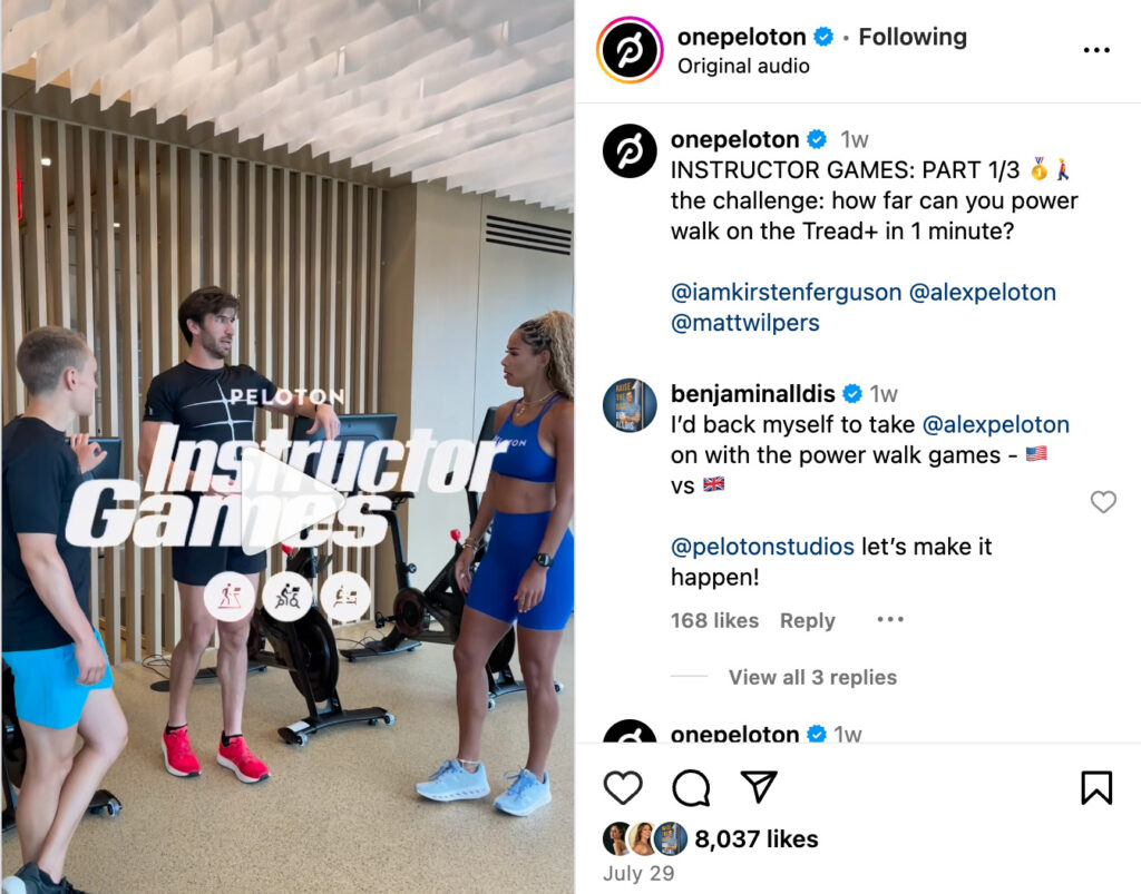 Peloton's Instagram post introducing the Peloton Instructor Games.